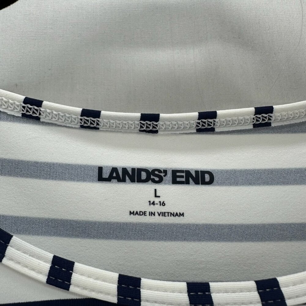 Lands End Top Women L Pullover Long Sleeve Cinched Drawstring Stripe White Black - Picture 10 of 11